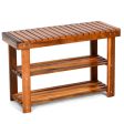 Freestanding Wood Bench with 3-Tier Storage Shelves Cheap