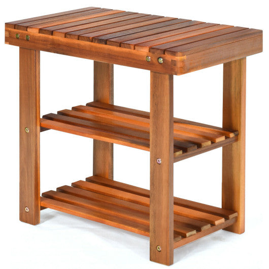 3-Tier Wood Shoe Rack 19  Shoe Bench Boots Organizer Supply