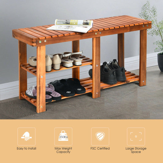 3-Tier Freestanding Wooden Shoe Organizer with Seat Online now