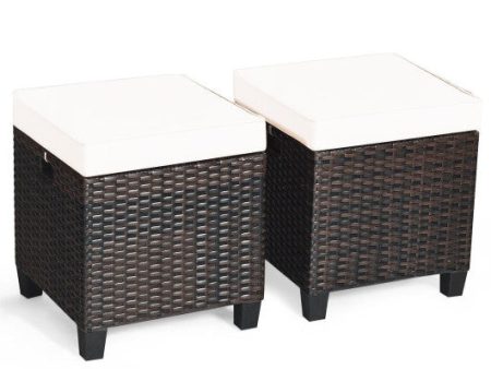 2 Pieces Patio Rattan Ottoman Set with Removable Cushions-White Supply