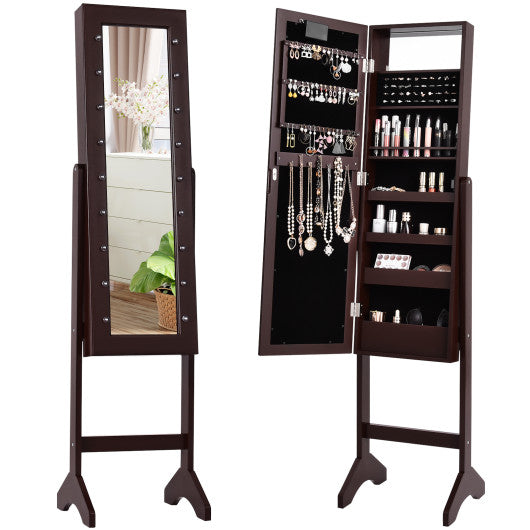 Mirrored Jewelry Cabinet Armoire Organizer w  LED lights-Brown Online Sale