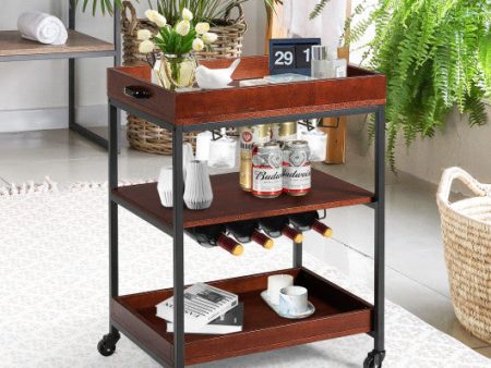 3 Tiers Kitchen Island Serving Bar Cart with Glasses Holder and Wine Bottle Rack on Sale