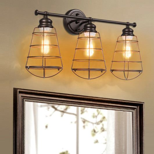 3-Light Vanity Lamp Bathroom Fixture with Metal Wire Cage Online now