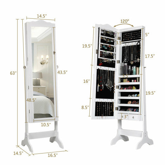 14 LED Jewelry Armoire Cabinet with Full Length Mirror and 4 Tilting Angles-White Fashion