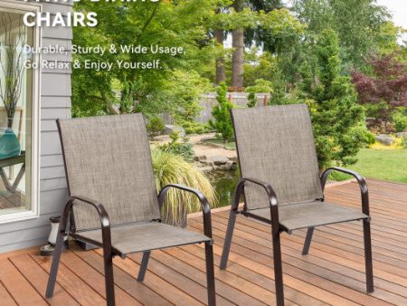 2 Pcs Patio Chairs Outdoor Dining Chair with Armrest-Gray on Sale