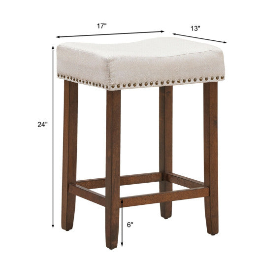 Set of 2 Nailhead Saddle Bar Stools 24 Inch Height For Discount