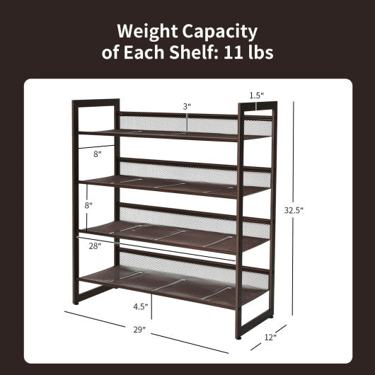 2 3 4 Tiers Flat and Slant Metal Shoe Rack for Entryway Hallway-4-Tier For Discount