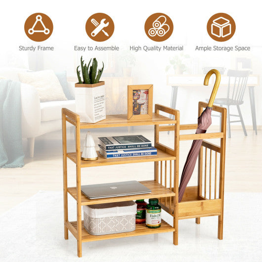 4-Tier Bamboo Shoe Rack Organiser with Umbrella Holder-Natural Online Sale