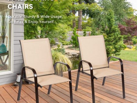 2 Pcs Patio Chairs Outdoor Dining Chair with Armrest-Beige Online