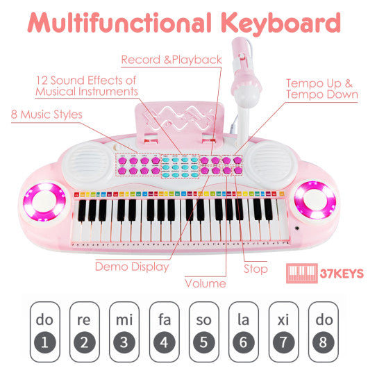 37-key Kids Electronic Piano Keyboard Playset-Pink For Cheap