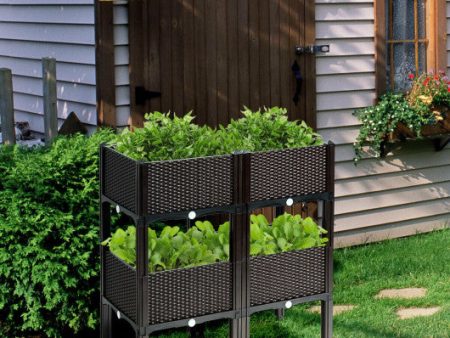 Set of 4 Elevated Flower Vegetable Herb Grow Planter Box-Brown For Cheap