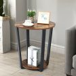 2-tier Round End Table with Storage Shelf and Metal Frame-Brown Online Sale