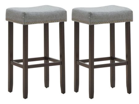 Set of 2 Nailhead Saddle Bar Stools 29 Inch Height-Gray Hot on Sale