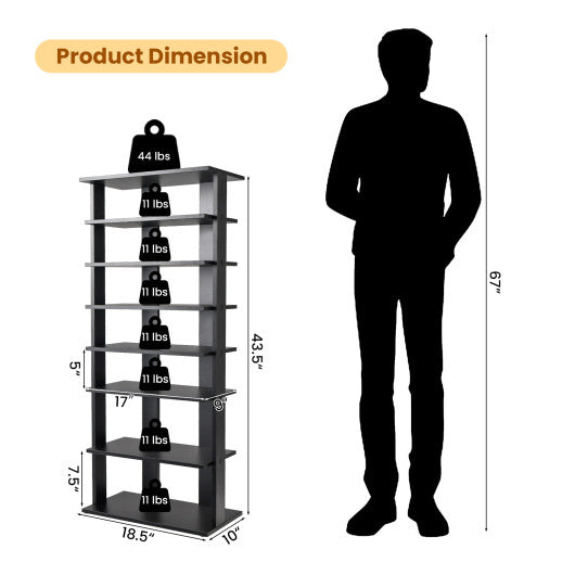 7-Tier Dual Shoe Rack Free Standing Shelves Storage Shelves Concise-Black Sale