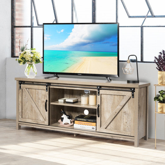 TV Stand Media Center Console Cabinet with Sliding Barn Door - Gray Online Sale