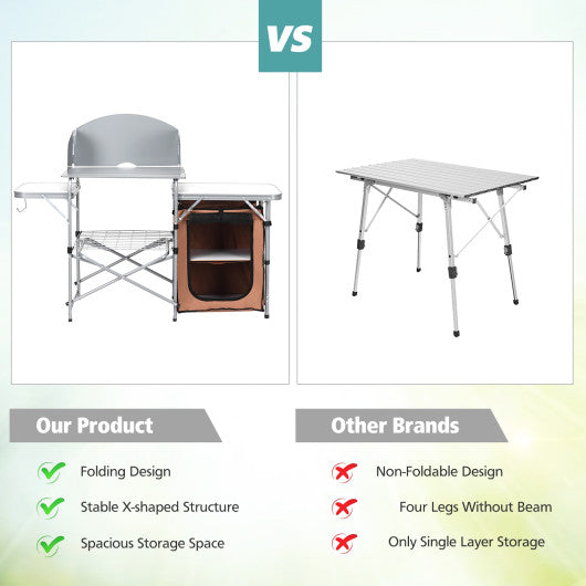 Foldable Outdoor BBQ Portable Grilling Table With Windscreen Bag on Sale