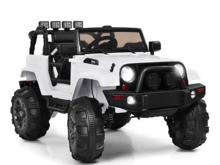 12V Kids Remote Control Riding Truck Car with LED Lights-White Supply