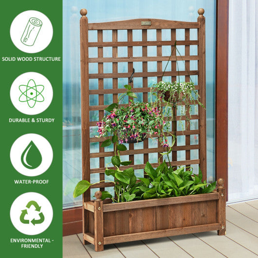 Solid Free Standing Wood Planter Box with Trellis for Garden For Sale