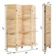 4 Panel Folding Room Divider Screen with 3 Display Shelves-Brown Supply