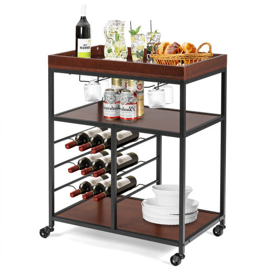 3 Tiers Storage Bar Serving Cart with Wine Rack Online Hot Sale