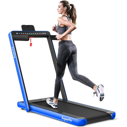 2-in-1 Electric Motorized Health and Fitness Folding Treadmill with Dual Display-Blue Online Sale