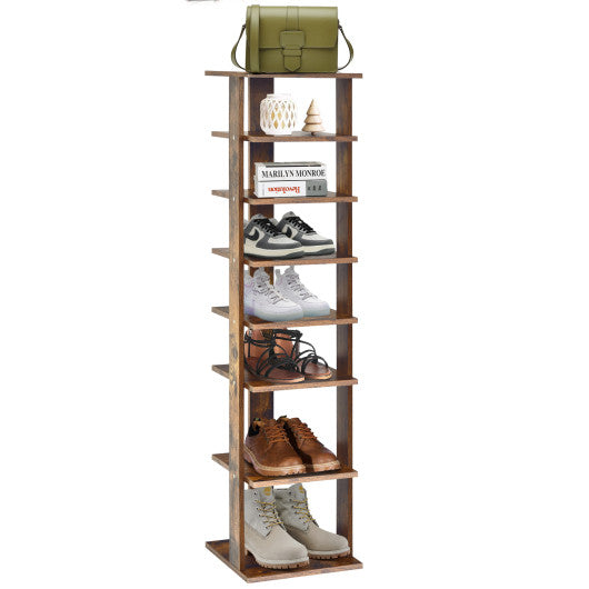 Wooden Shoes Storage Stand 7 Tiers Shoe Rack Organizer Multi-shoe Rack Shoebox-Rustic Brown Sale