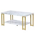 2-Tier Rectangular Modern Coffee Table with Gold Print Metal Frame Online now