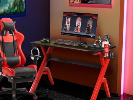 Ergonomic Gaming Desk with Carbon Fiber Surface and R-Shape Steel Frame For Discount