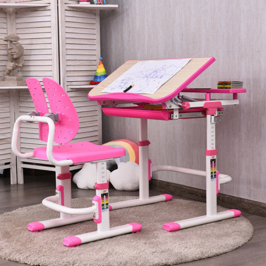 Height Adjustable Kids Study Desk and Chair Set-Pink Cheap