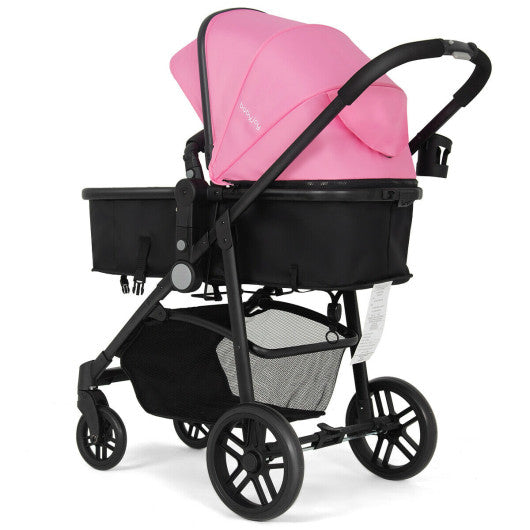 2-in-1 Foldable Pushchair Newborn Infant Baby Stroller-Pink For Cheap