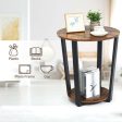 2-tier Round End Table with Storage Shelf and Metal Frame-Brown Online Sale