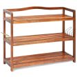 3-Tier Acacia Wood Shoe Rack with Side Metal Hooks Hot on Sale