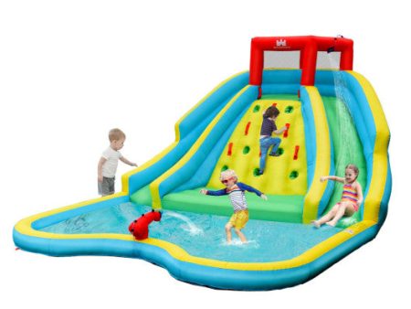 Double Side Inflatable Water Slide Park with Climbing Wall for Outdoor Without Blower For Discount