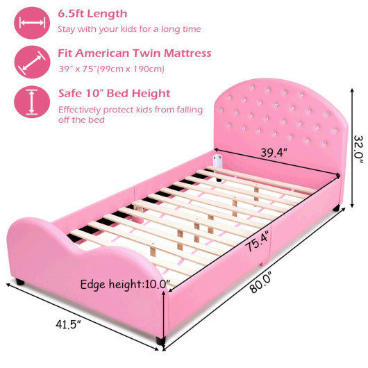 Twin Size Upholstered Platform Toddler Bed with Wood Slat Support Supply