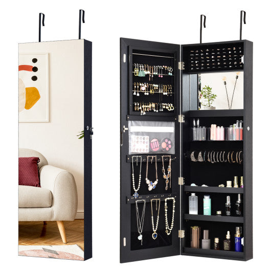 Lockable Storage Jewelry Cabinet with Frameless Mirror-Black Hot on Sale