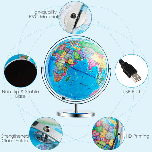 13  Illuminated World Globe 720° Rotating Map with LED Light Discount