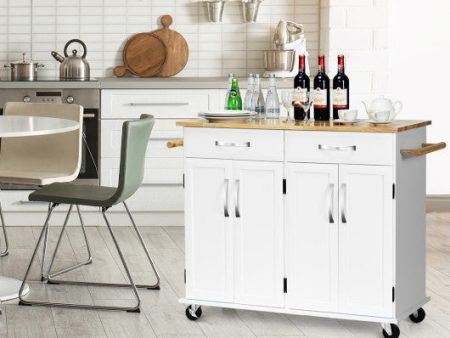 Wood Top Rolling Kitchen Trolley Island Cart Storage Cabinet-White For Cheap