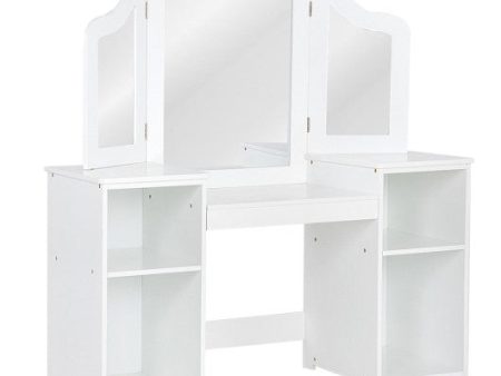 Kids Tri Folding Mirror Makeup Dressing Vanity Table Set-White Supply