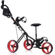 Foldable 3 Wheels Push Pull Golf Trolley with Scoreboard Bag-Red Discount