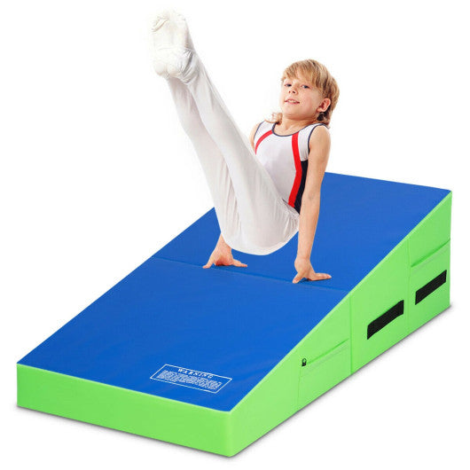 Folding Wedge Exercise Gymnastics Mat with Handles-Green Supply