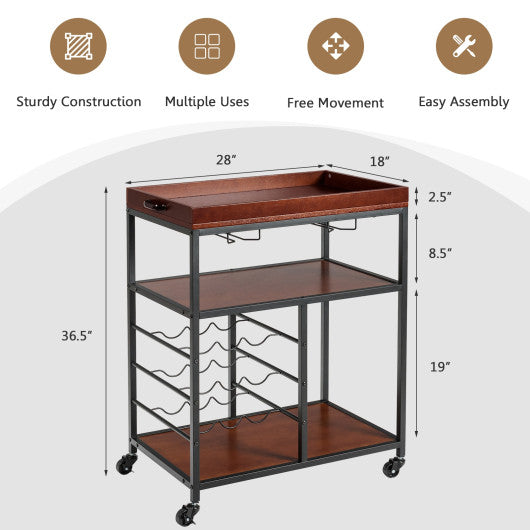 3 Tiers Storage Bar Serving Cart with Wine Rack Online Hot Sale