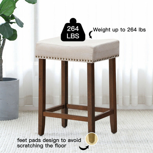 Set of 2 Nailhead Saddle Bar Stools 24 Inch Height For Discount