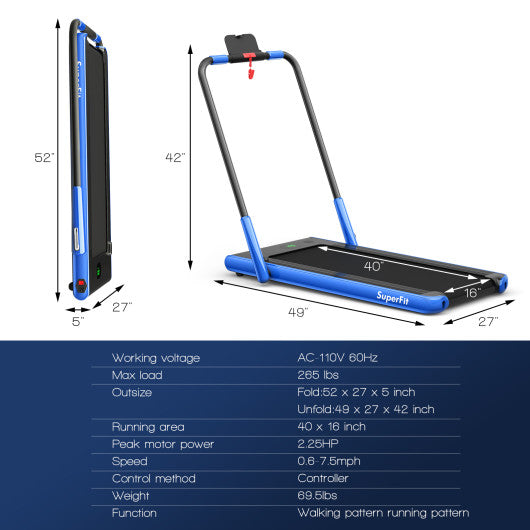 2-in-1 Folding Treadmill with Remote Control and LED Display-Blue Online Sale