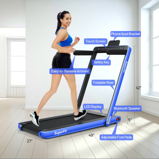 2-in-1 Electric Motorized Health and Fitness Folding Treadmill with Dual Display-Blue Online Sale