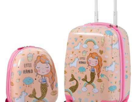 2PC Kids Luggage Set Rolling Suitcase & Backpack-Pink Cheap