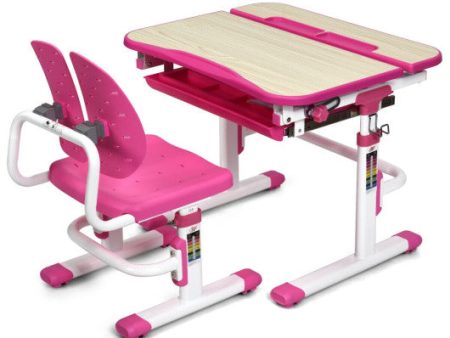 Height Adjustable Kids Study Desk and Chair Set-Pink Cheap