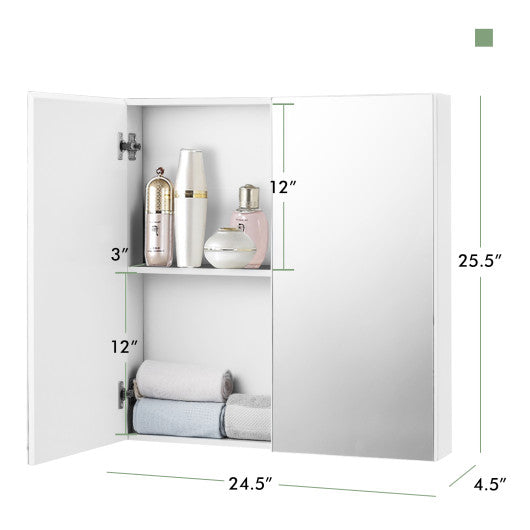 2-Tier Wall-Mounted Storage Cabinet with Double Mirror Doors Hot on Sale