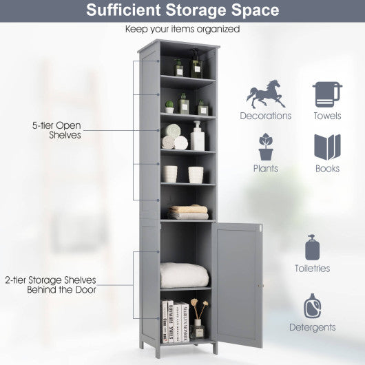 72 Inches Free Standing Tall Floor Bathroom Storage Cabinet-Gray Online Sale