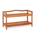 2-Tier Acacia Wood Shoe Rack with 4 Side Metal Hooks Online Hot Sale