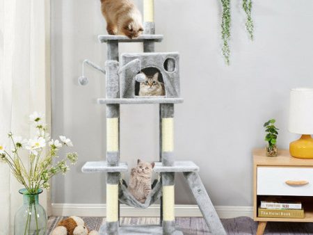 66 Inch Cat Tree Condo Kitten Multi-Level Activity Center-Gray Supply